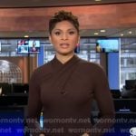 Jericka’s brown cross neck sheath dress on CBS Evening News
