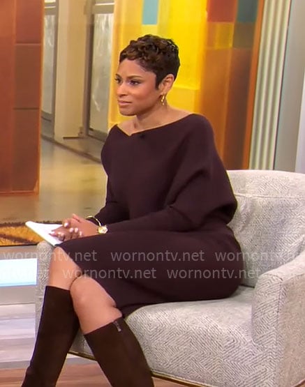 Jericka Duncan’s brown sweater dress on CBS Mornings