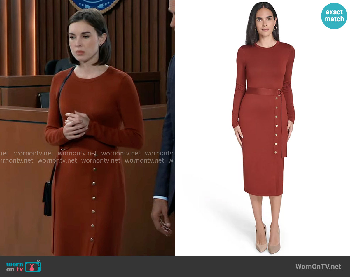 Jessica Howard Long Sleeve Belted Midi Dress worn by Willow Tait (Katelyn MacMullen) on General Hospital