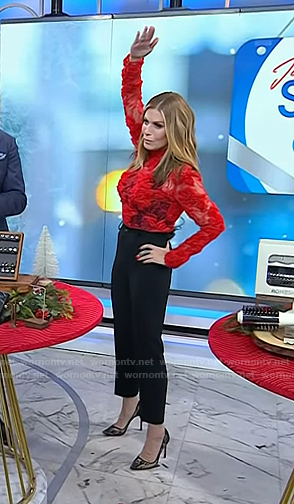 Jill’s black lace heel pumps on Today