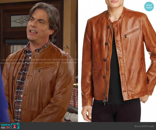 John Varvatos Band Collar Leather Jacket worn by Lucas Horton (Bryan Dattilo) on Days of our Lives