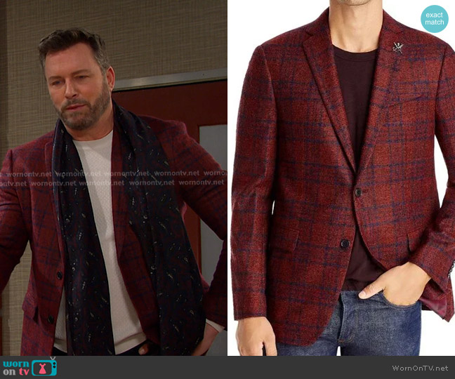 John Varvatos Star USA Bond Boucle Plaid Blazer Jacket worn by Brady Black (Eric Martsolf) on Days of our Lives
