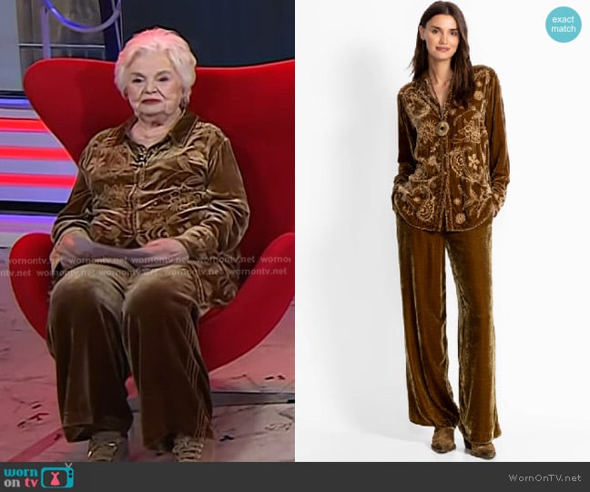 Johnny Was Velvet Relaxed Seamed Shirt in Antique Gold worn by June Squibb on Today