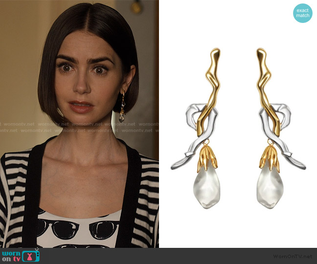 Jude Benhalim Elara mix earrings worn by Emily Cooper (Lily Collins) on Emily in Paris
