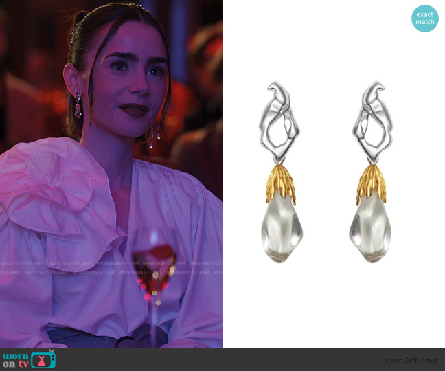 Jude Benhalim Mini Gemino Earrings worn by Emily Cooper (Lily Collins) on Emily in Paris