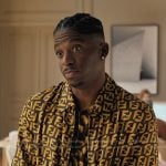 Julien’s brown and yellow print shirt and jacket on Emily in Paris