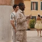 Julien’s zebra stripe jacket and pants on Emily in Paris