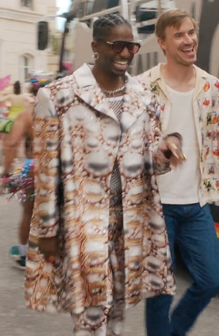 Julien’s printed coat on Emily in Paris