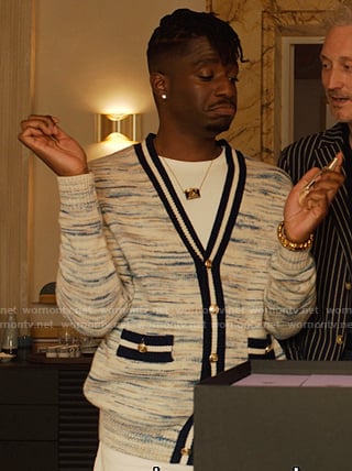 Julien’s striped trim cardigan on Emily in Paris