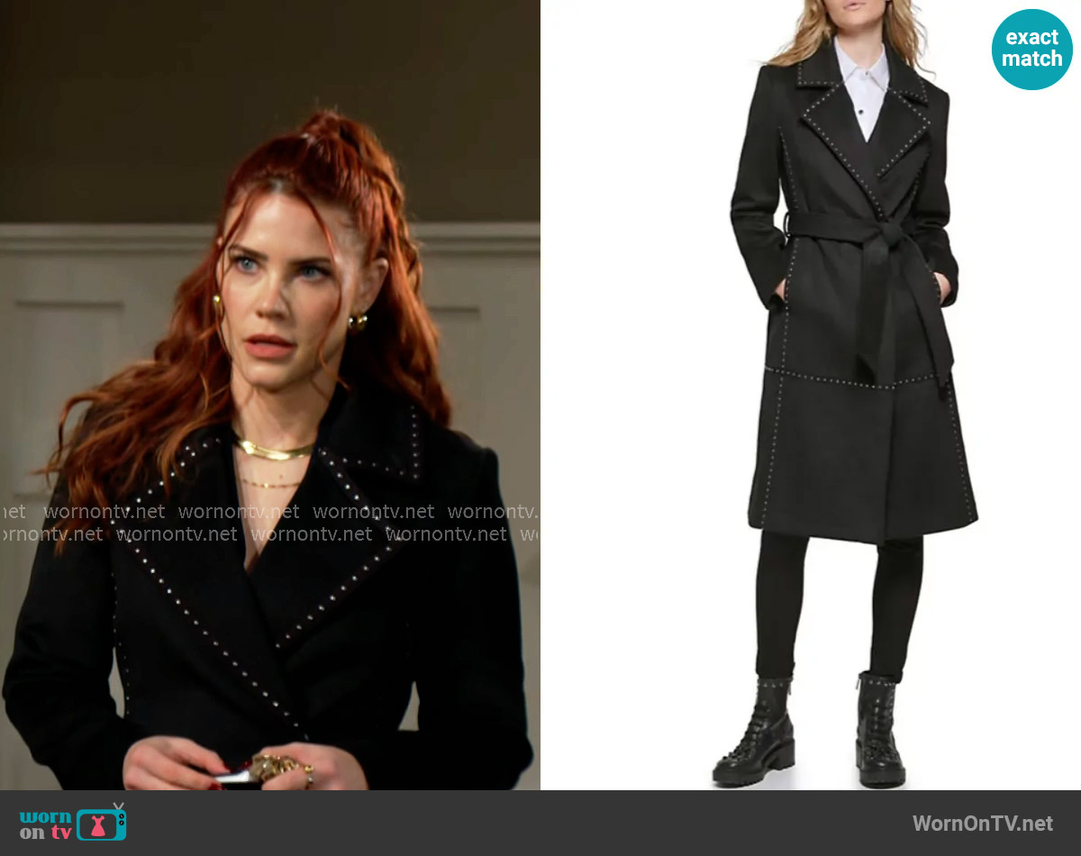 Karl Lagerfeld Paris Studded Belted Wrap Coat worn by Sally Spectra (Courtney Hope) on The Young and the Restless