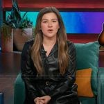 Kelly’s black leather shirtdress on The Kelly Clarkson Show