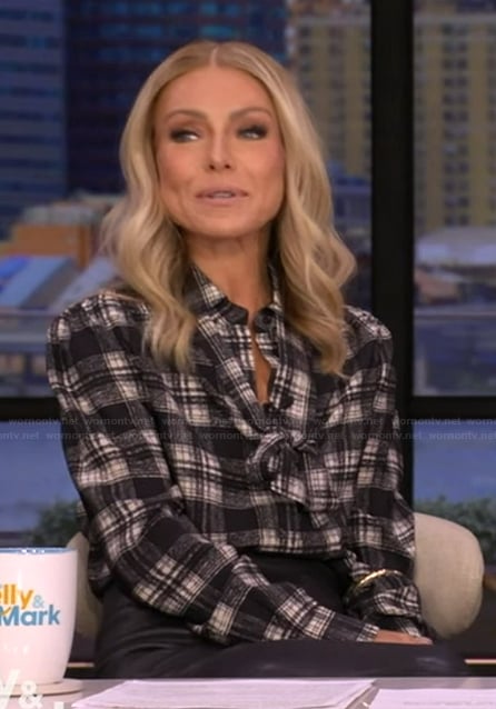 Kelly’s black plaid shirt on Live with Kelly and Mark
