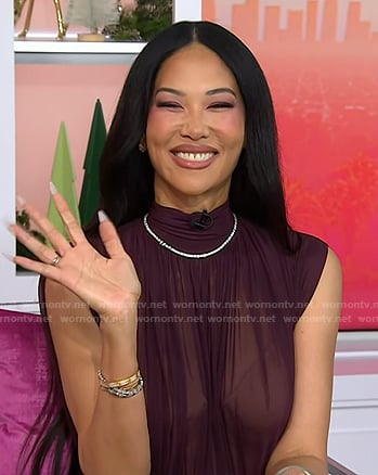 Kimora Lee Simmons’s burgundy gathered sheer top on Today
