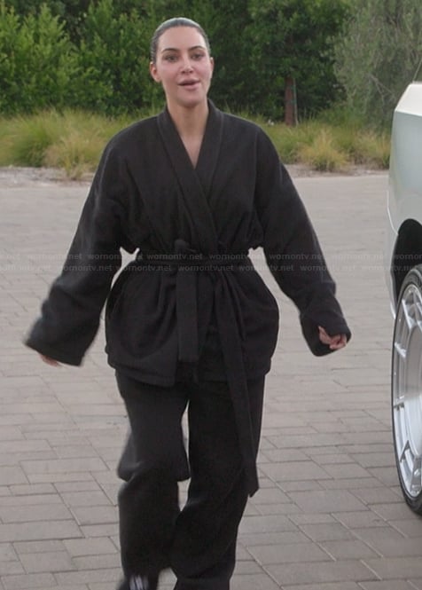 Kim’s black belted robe on The Kardashians