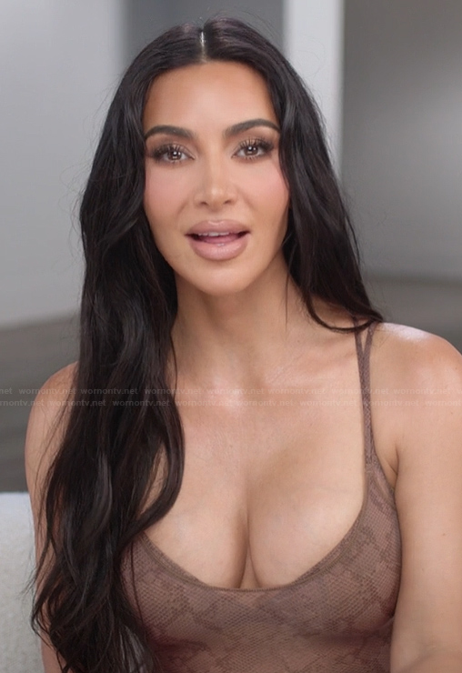 Kim’s snake print confessional bodysuit on The Kardashians