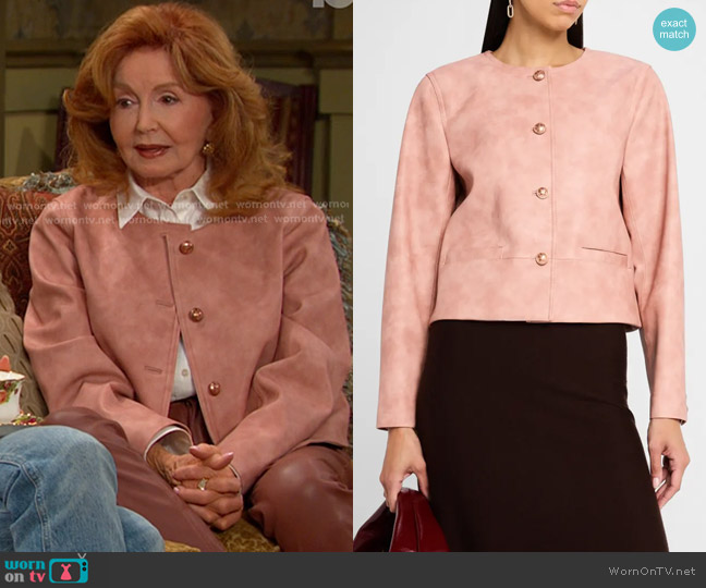 Kobi Halperin Lyles Boxy Faux Leather Jacket in Rouge worn by Maggie Horton (Suzanne Rogers) on Days of our Lives