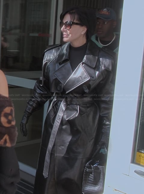 Kris’s black leather trench coat on The Kardashians