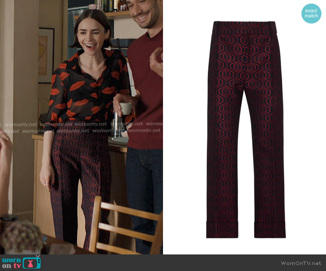 La DoubleJ Hendrix Trousers worn by Emily Cooper (Lily Collins) on Emily in Paris