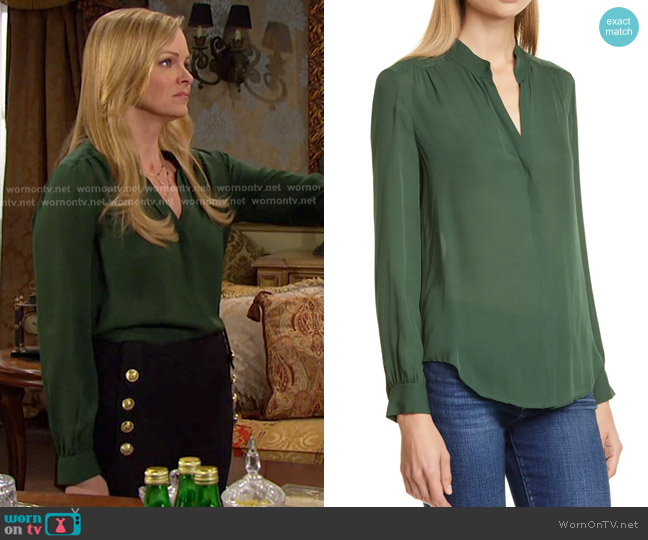 L'Agence Bianca Blouse in Dark Green worn by Belle Brady (Martha Madison) on Days of our Lives