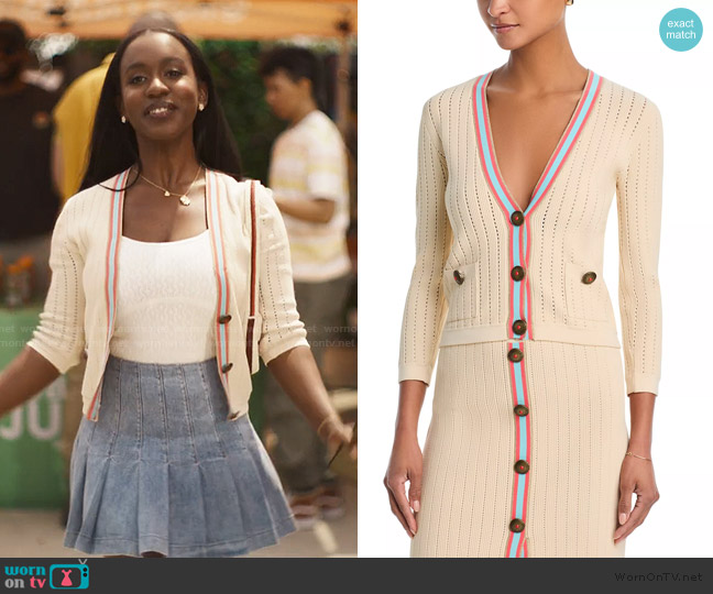 L'Agence Irvin Pointelle Cropped Cardigan worn by Teedra (Alexis Brown) on Bel-Air