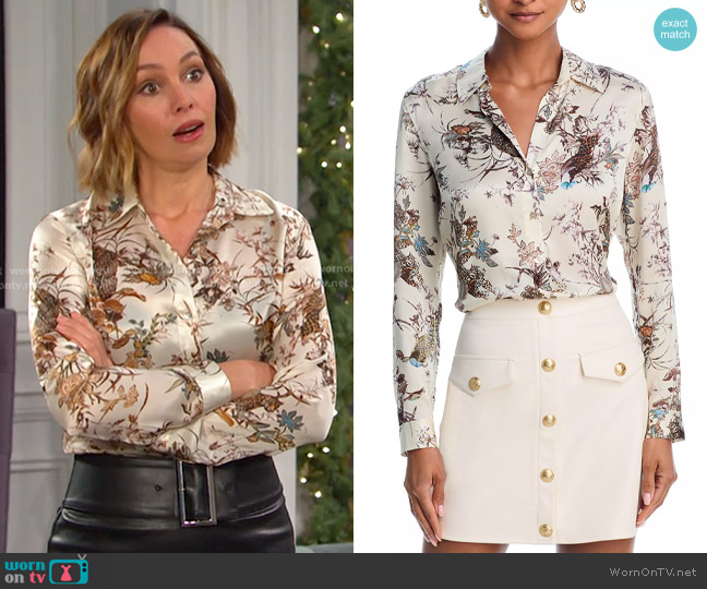 L'Agence Tyler Long Sleeve Silk Blouse in Ecru worn by Gwen Rizczech (Emily O'Brien) on Days of our Lives