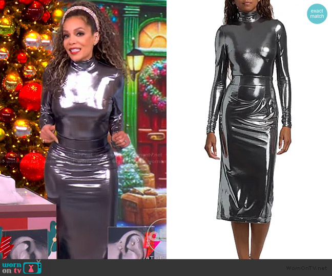 LaQuan Smith Mock-Neck Shiny Jersey Long-Sleeve Bodysuit worn by Sunny Hostin on The View
