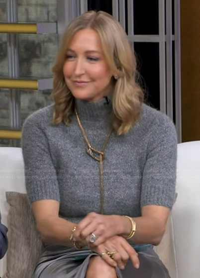 Lara’s grey cropped turtleneck sweater on Good Morning America