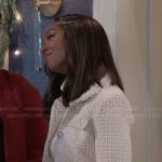 Laura’s tweed jacket and skirt set on Beyond the Gates