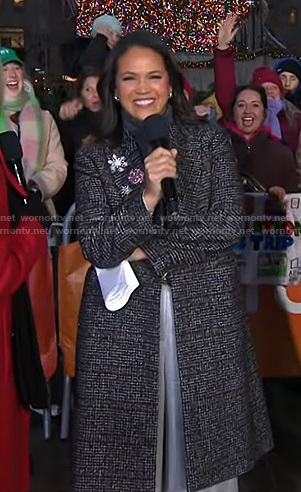 Laura’s black plaid coat on Today