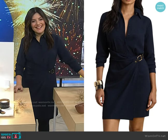 Lauren Ralph Lauren Oshney Shirtdress in Lauren Navy worn by Adrianna Barrionuevo Brach on Today