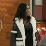 Leslie’s contrasting sherpa coat on Beyond the Gates