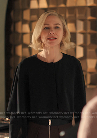 Liberty’s black cape blouse on Alls Fair