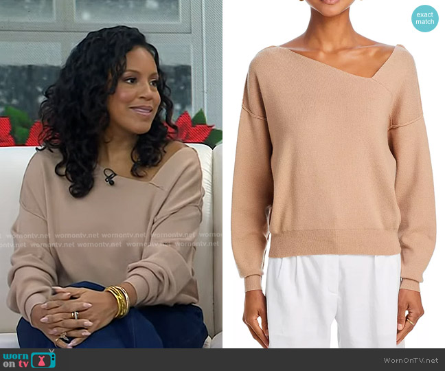 Line & Dot Favorite Geometric Neck Sweater in Taupe worn by Sheinelle Jones on Today
