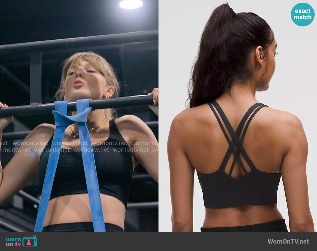 Lululemon Energy Longline Bra in Black worn by Taylor Swift on The End of an Era