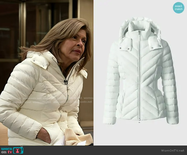 Mackage Idalee Light Down Jacket with Detachable Hood in Cream worn by Hoda Kotb on Today