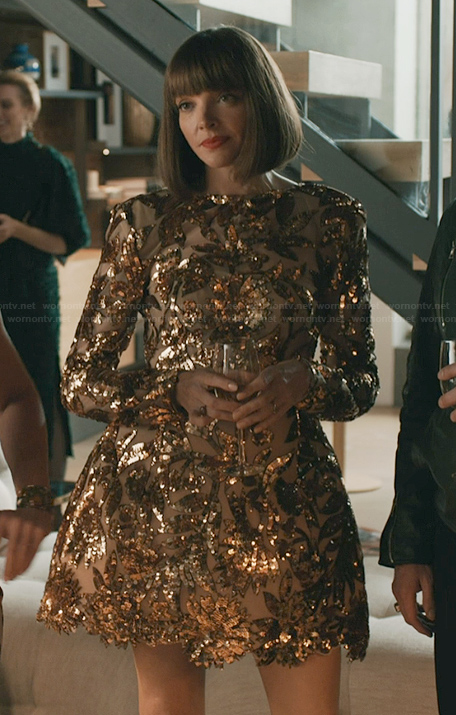 Madison’s floral sequined mini dress on Elsbeth