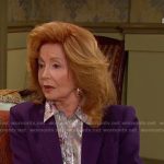 Maggie’s metallic floral blouse and purple suit on Days of our Lives