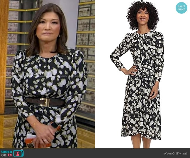 Maggy London Print Ruched Midi Dress worn by Juju Chang on Good Morning America