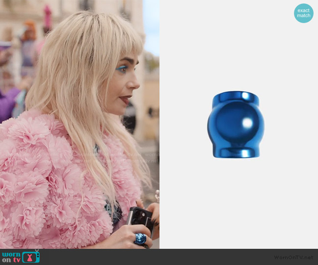Mamo Originals Casa Batllo ball ring in blue worn by Emily Cooper (Lily Collins) on Emily in Paris