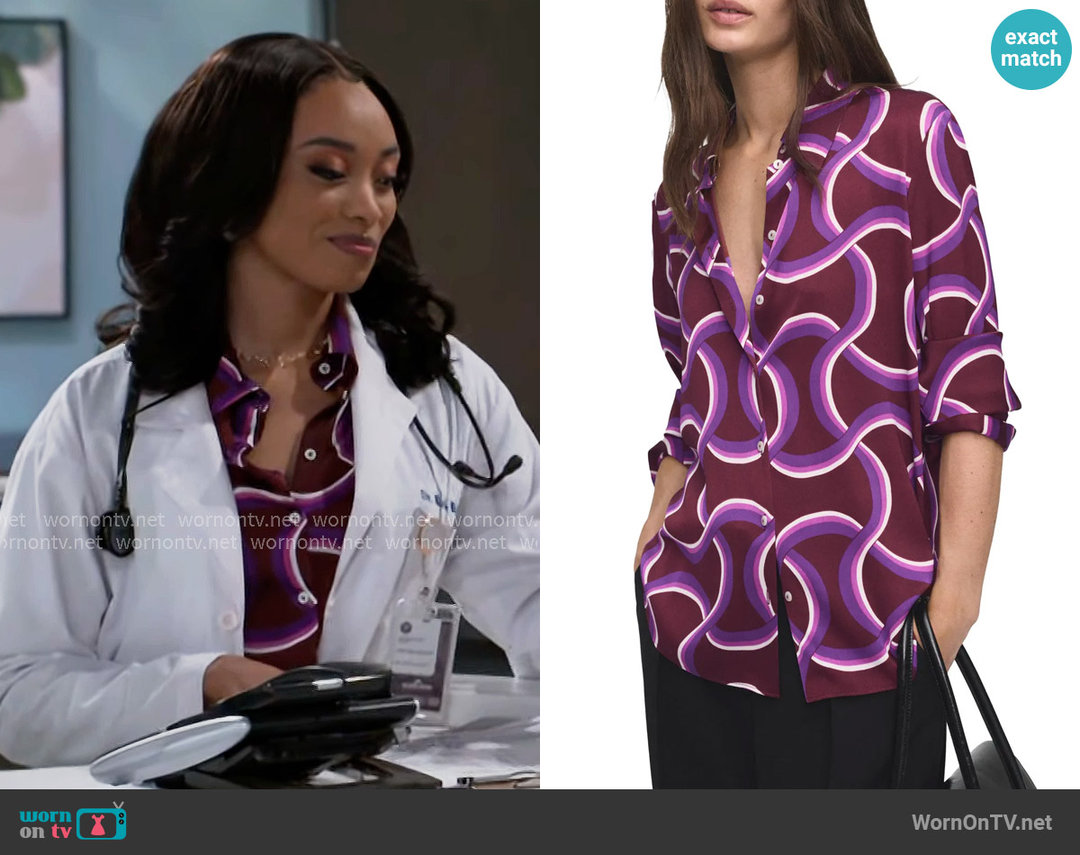 Mango Abstract Print Button-Up Shirt worn by Madison Montgomery (Kenjah) on Beyond the Gates
