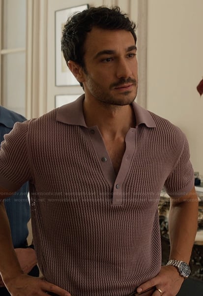 Marcello’s purple knit polo on Emily in Paris