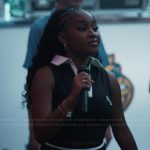 Marissa’s black contrast polo top on Bel-Air