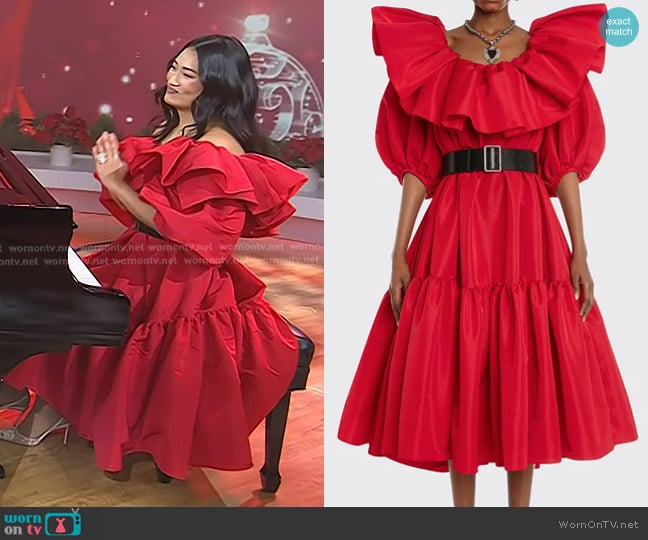 McQueen Exploded-Ruffle Trapeze Midi Dress worn by Chloe Flower on Today
