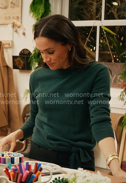 Meghan Markle’s green tie-hem sweater on With Love Meghan