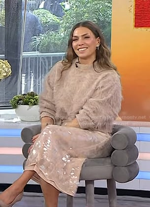 Melissa’s pink sweater and sequin skirt on Today