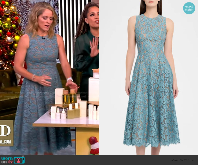 Michael Kors Collection Sleeveless Floral Lace A-Line Midi Dress worn by Sara Haines on The View