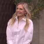 Michelle Pfeiffer’s white blouse and pleated skirt on Live with Kelly and Mark