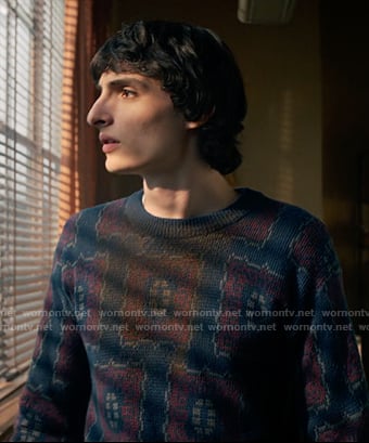 Mike’s blue print sweater on Stranger Things
