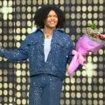 Miles Moon’s blue sequin jacket and pants on Tamron Hall Show