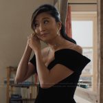 Mindy’s black off shoulder top on Emily in Paris